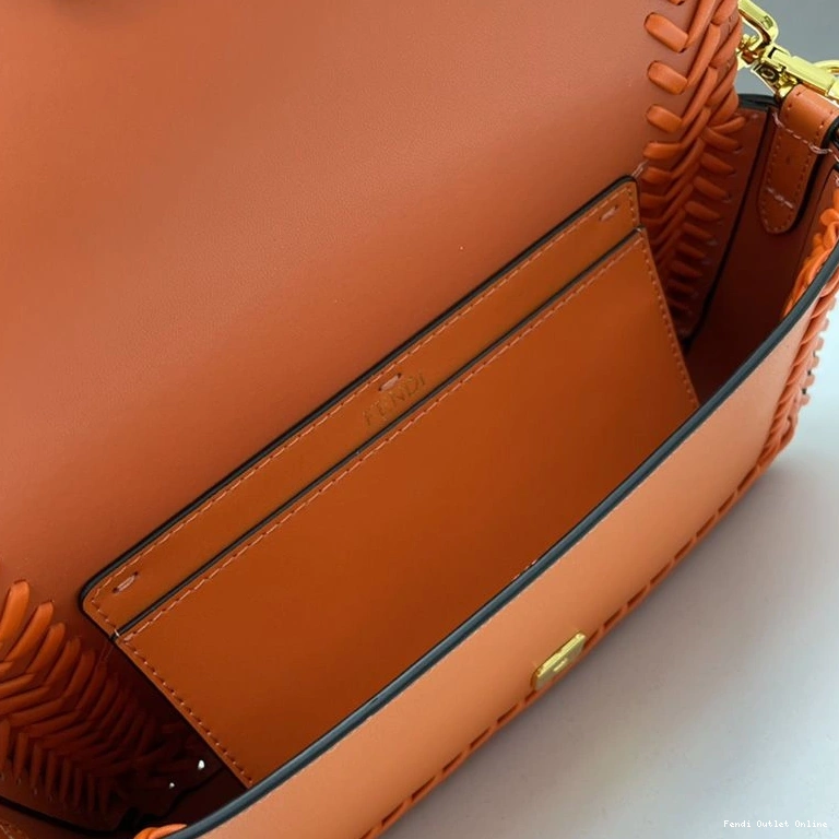 Cheap In Medium Leather Orange Bag Stitching Baguette Fendi 0724